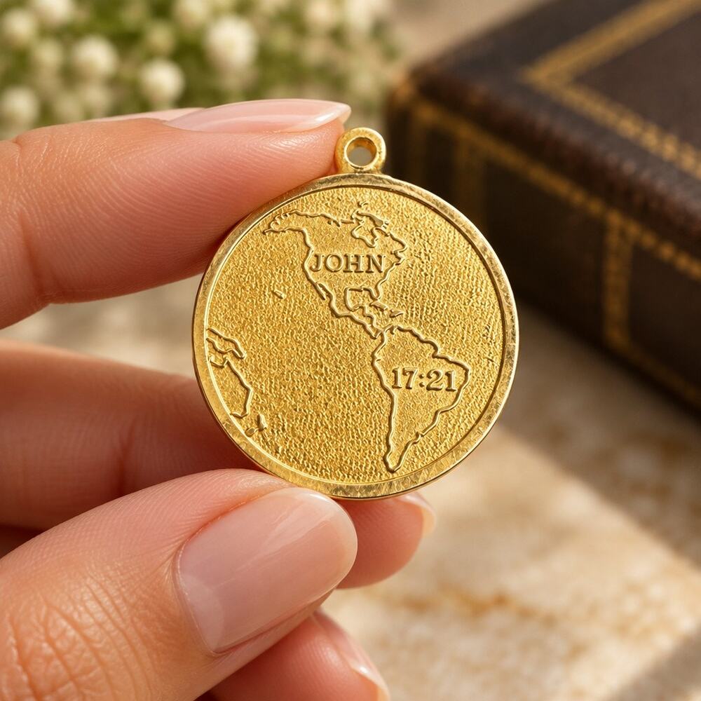 Vintage Brass John 17:21 We Win Retro Christian Missionary Pendant 1in